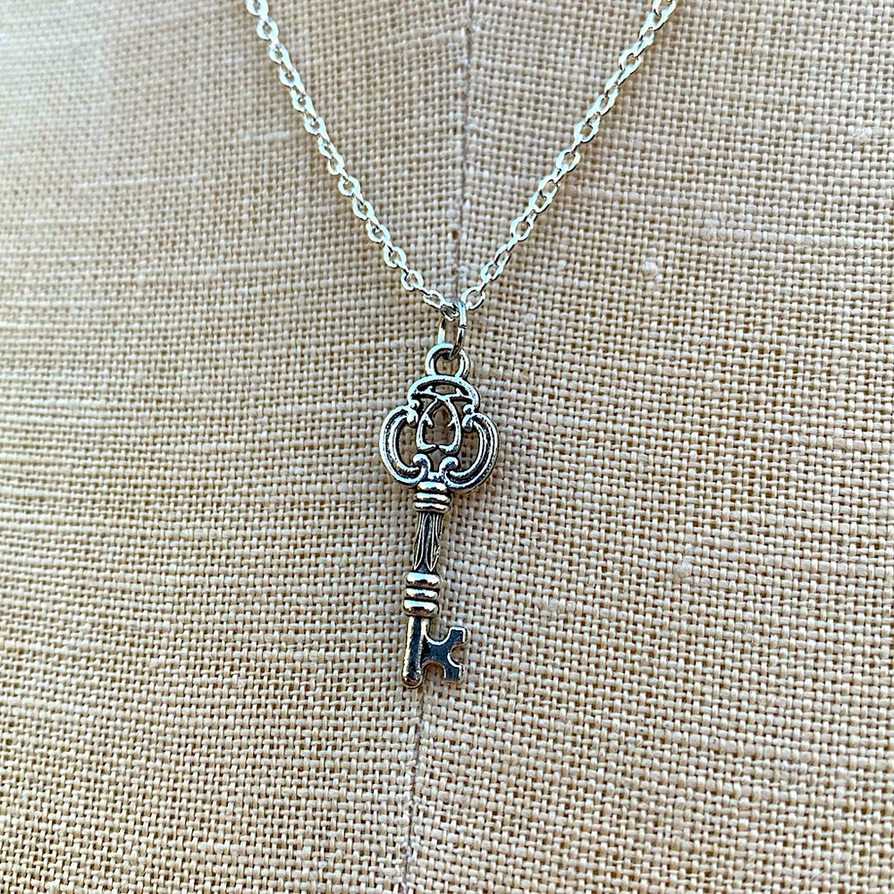 NWT Sterling Silver Plated Chain & Key Charm Necklace - Picture 1 of 13